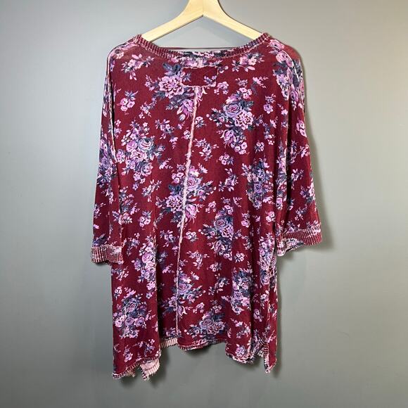 NWOT Free People "You and Me" Slouchy Burgundy Red Floral Oversized Top size M - Picture 6 of 8